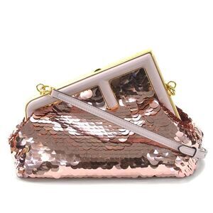Fendi First Shoulder Bag Leather Sequins Pink